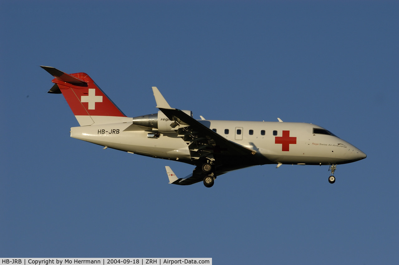 HB-JRB, 2002 Bombardier Challenger 604 (CL-600-2B16) C/N 5530, REGA Swiss Air Ambulance CR600 at Zurich