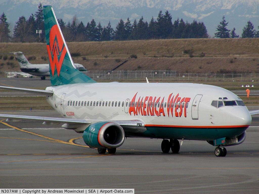 N307AW, 1990 Boeing 737-3G7 C/N 24634, America West Airlines Boeing 737 at Seattle-Tacoma International Airport