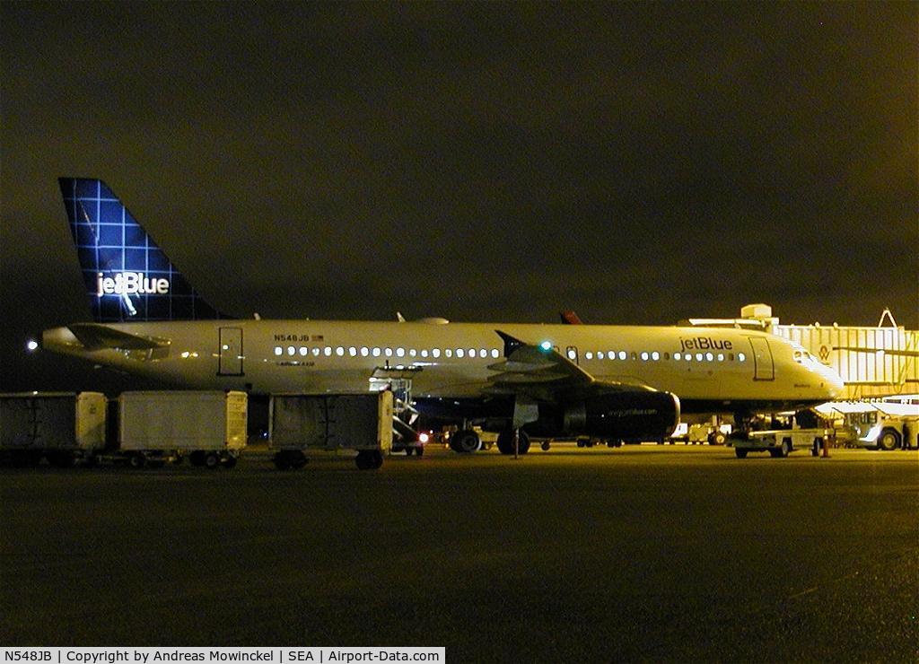 N548JB, 2002 Airbus A320-232 C/N 1868, jetblue A320 at Seattle-Tacoma International Airport. As far as I know, this the only jetBlue picture from SEA on the net.  jetBlue operate in the dead of the night.