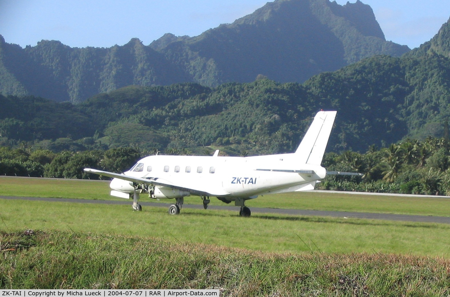 ZK-TAI, 1981 Embraer EMB-110P1 Bandeirante C/N 110387, Parked at Rarotonga (Cook Islands), engine cowling missing