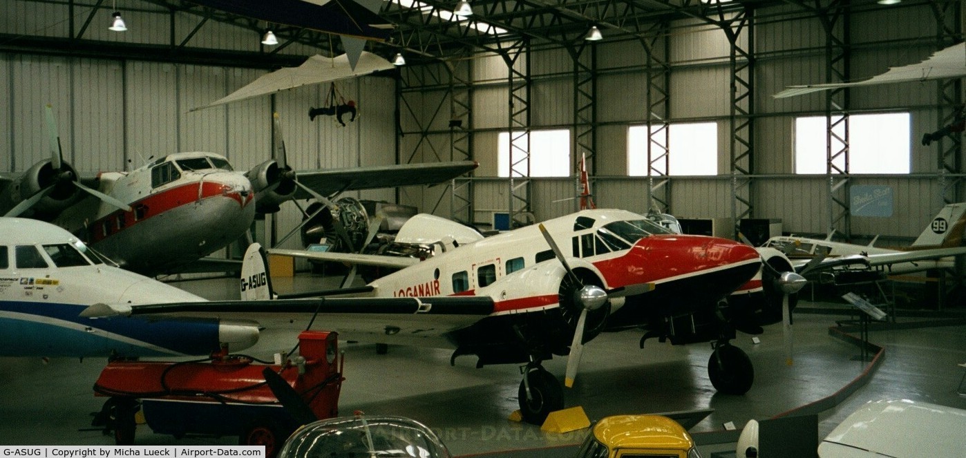 G-ASUG, Beech E18S C/N BA-111, Beech E18S of Loganair, preserved at the Museum of Flight in East Fortune, Scotland (June 2002)