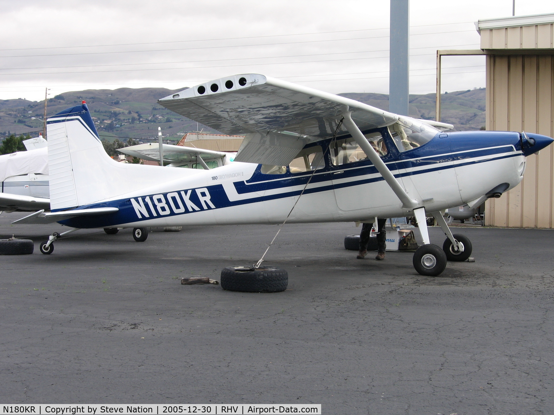 N180KR, 1980 Cessna 180K Skywagon C/N 18053147, 1980 Cessna 180K between rainstorms at Reid-Hillview Airport, San Jose, CA