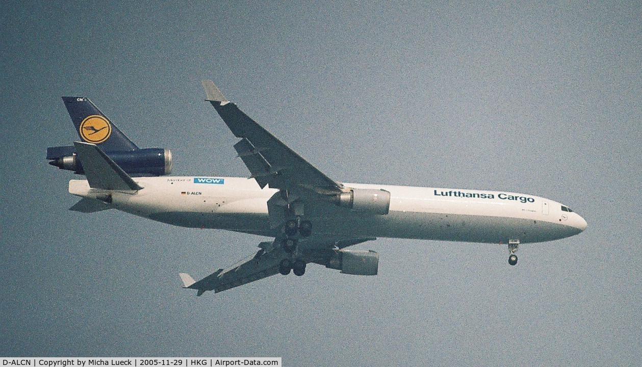 D-ALCN, 2001 McDonnell Douglas MD-11F C/N 48806, Lufthansa Cargo MD11F on finals to Chep Lap Kok