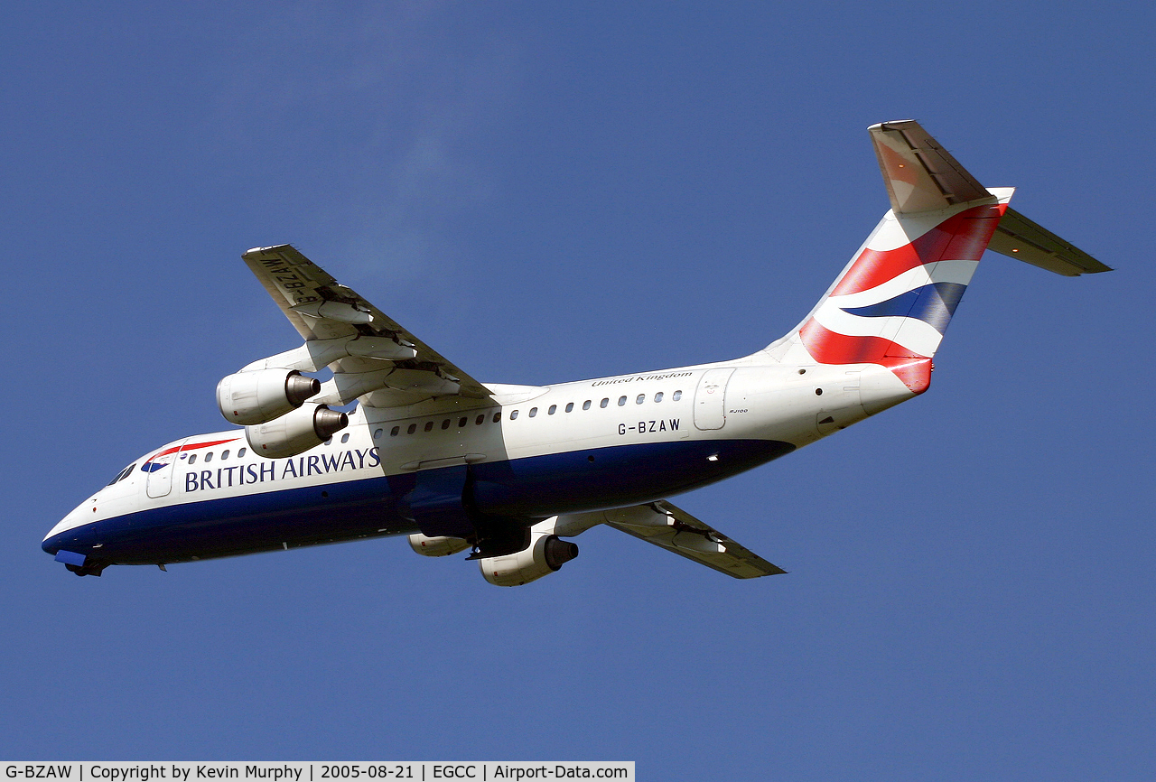G-BZAW, 1999 British Aerospace Avro 146-RJ100 C/N E3354, Nice looking 4 pot commuter.
