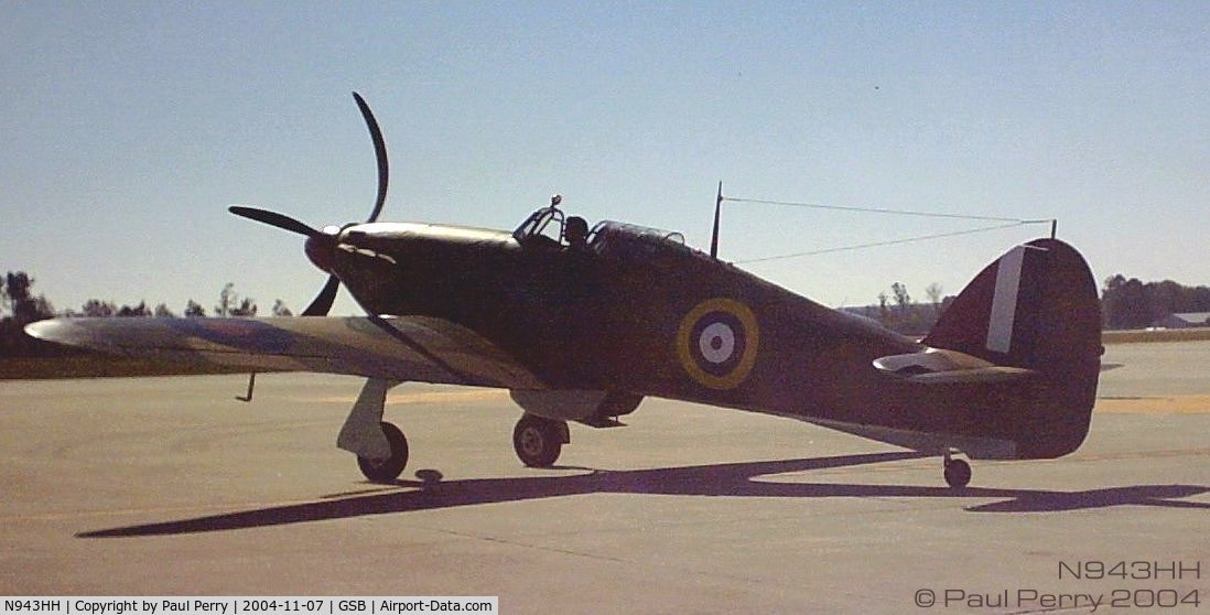 N943HH, 1943 Hawker (CCF) Hurricane Mk12 C/N 56022, Digital cameras make odd effects with spinning props.