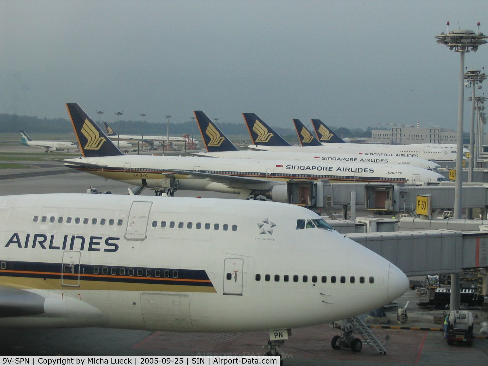 9V-SPN, 2001 Boeing 747-412 C/N 28031, Impressive fleet of B747-400s and B777s of Singapore Airlines at Changi Airport