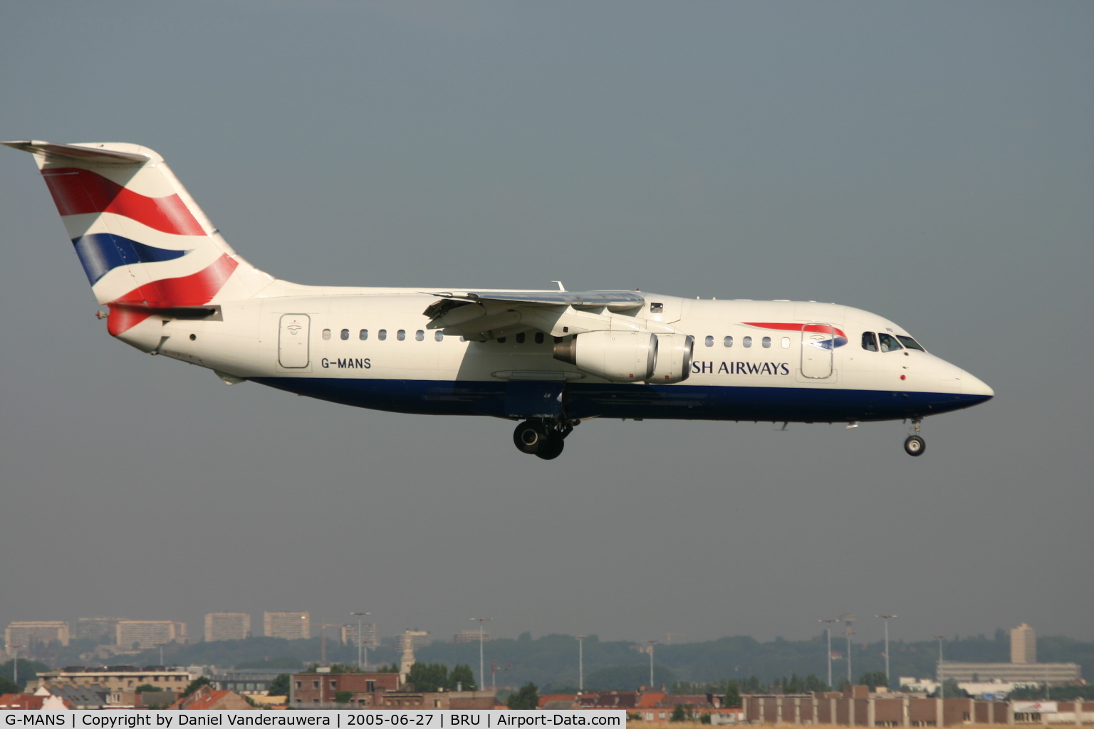 G-MANS, 1987 British Aerospace BAe.146-200 C/N E2088, landing on rnw 02