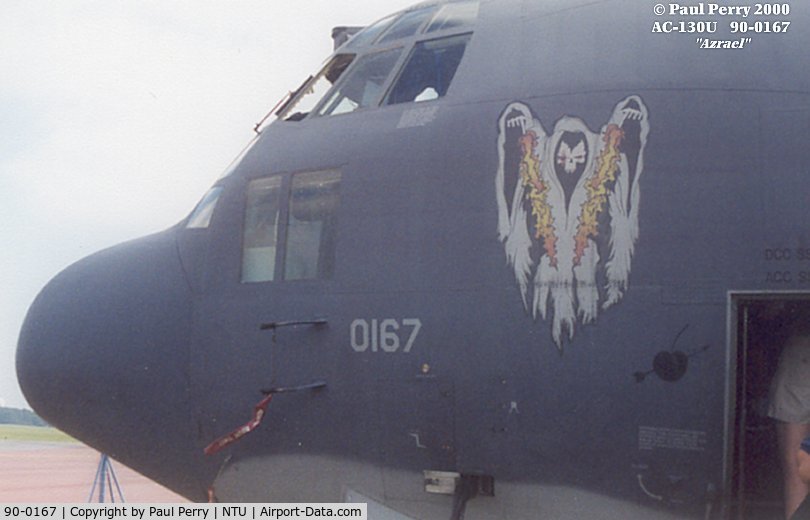 90-0167, 1990 Lockheed AC-130U Spooky II C/N 382-5262, AC-130 gunships often have death related nosearts, how appropriate
