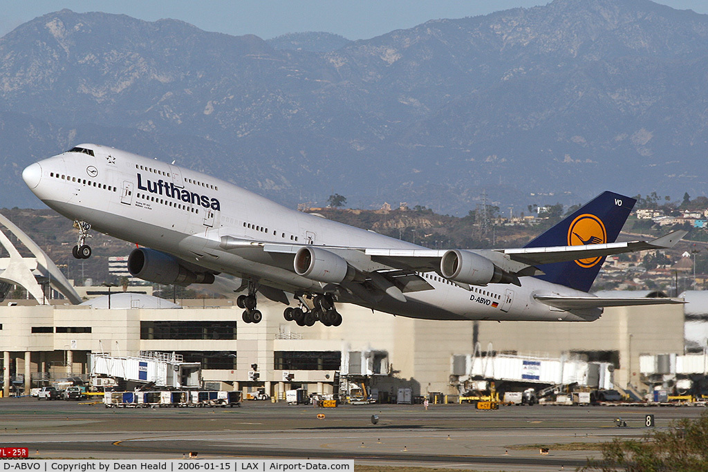 D-ABVO, 1996 Boeing 747-430 C/N 28086, Lufthansa D-ABVO departing RWY 25R on a clear January afternoon.