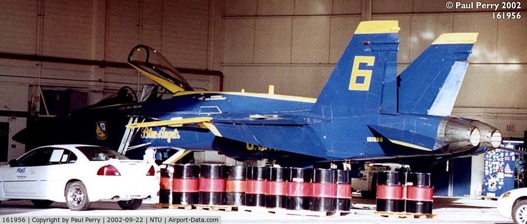 161956, McDonnell Douglas F/A-18A Hornet C/N 0167, Not every day do you see a Blue Angel stuck in a hangar