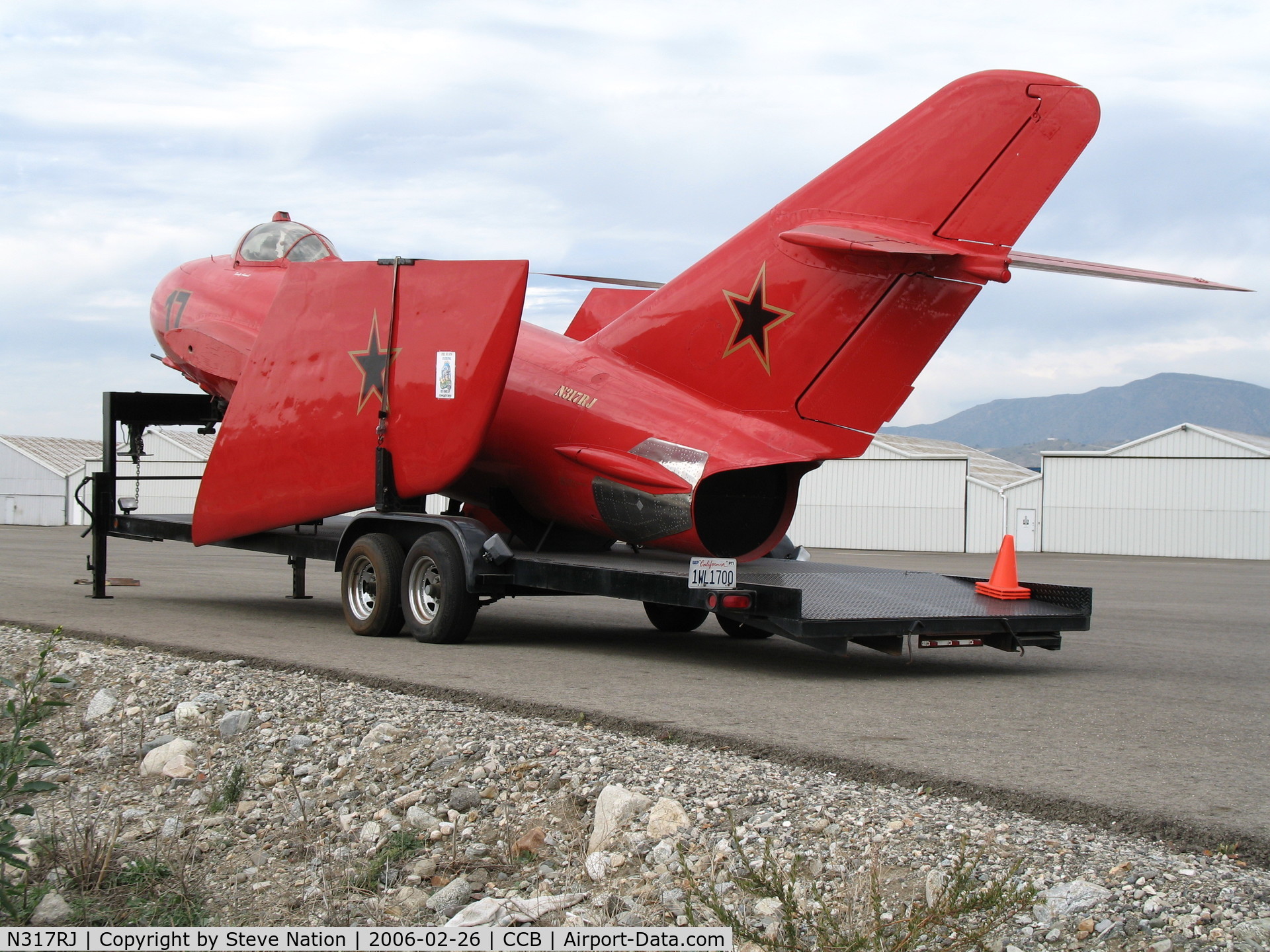 N317RJ, PZL-Mielec Lim-5R C/N 1C1620, MIG-17 on trailer at Upland, CA (Piper PA-30 registration!)