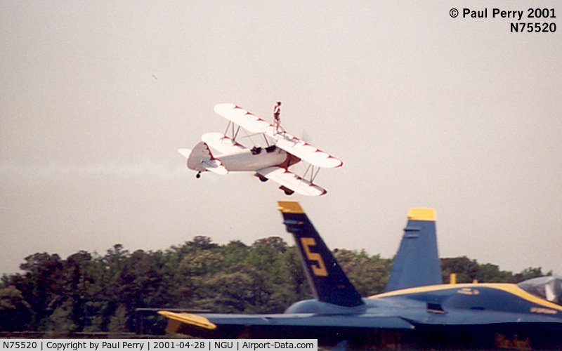 N75520, 1943 Boeing B75N1 C/N 75-7444, Beauty and the Beast performing their wing-walk at NAVSTA Norfolk