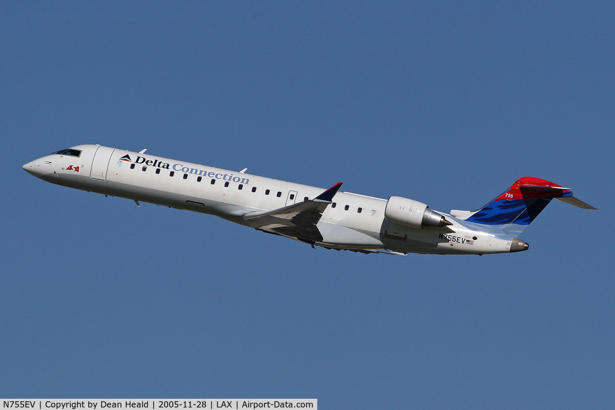 N755EV, Bombardier CRJ-701 (CL-600-2C10) Regional Jet C/N 10185, Delta Connections N755EV departing LAX RWY 25R.