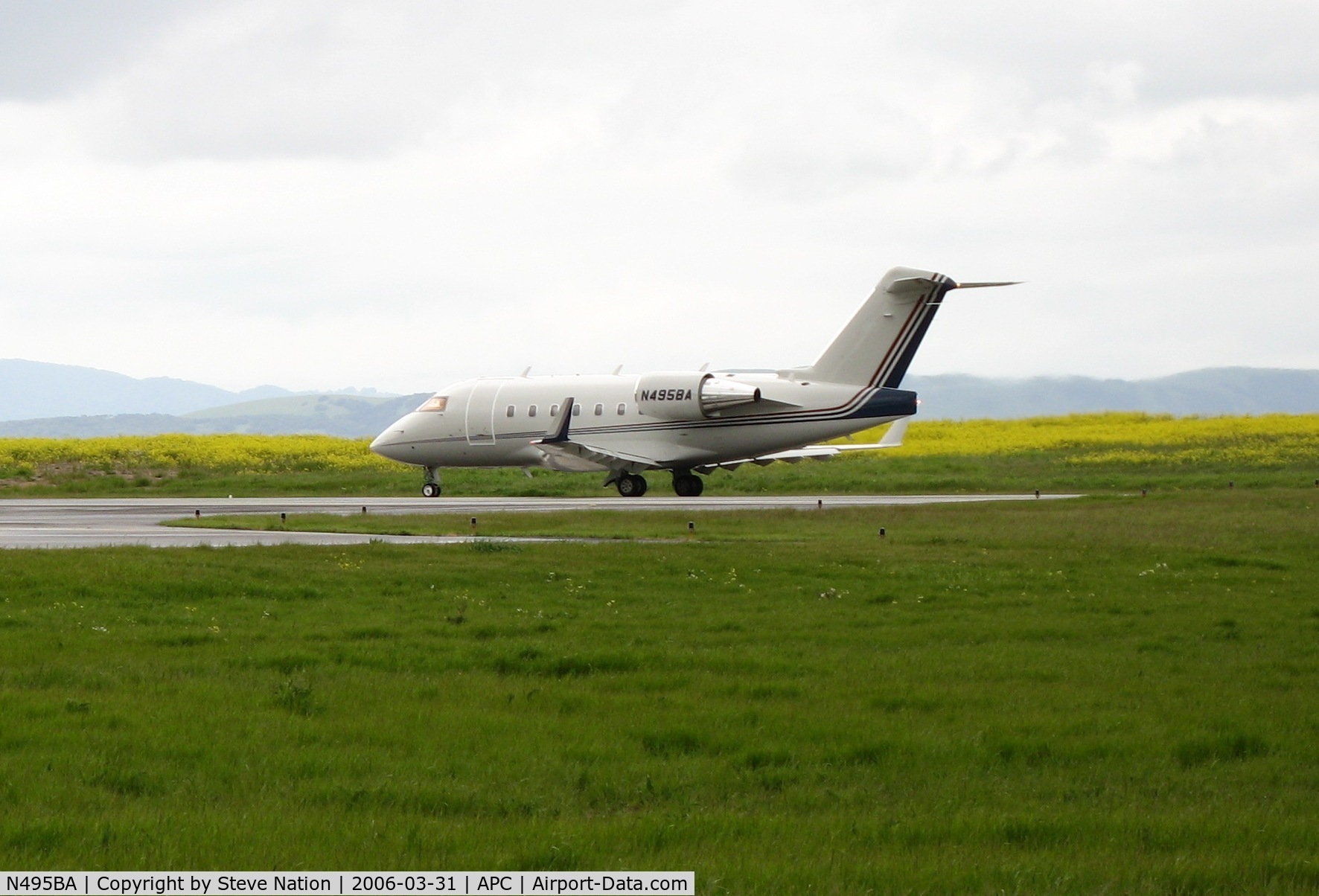 N495BA, 2001 Bombardier Challenger 604 (CL-600-2B16) C/N 5495, Leaving between rainstorms @ Napa County Airport, CA