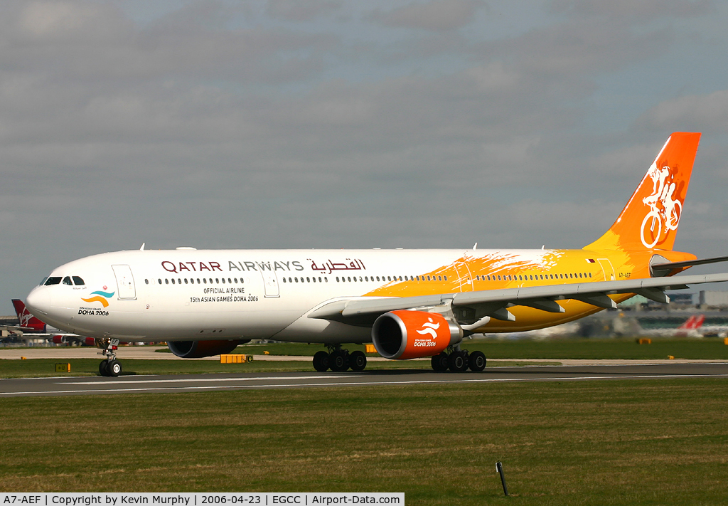 A7-AEF, 2006 Airbus A330-302 C/N 721, Qatars logo jet leaving 24L.