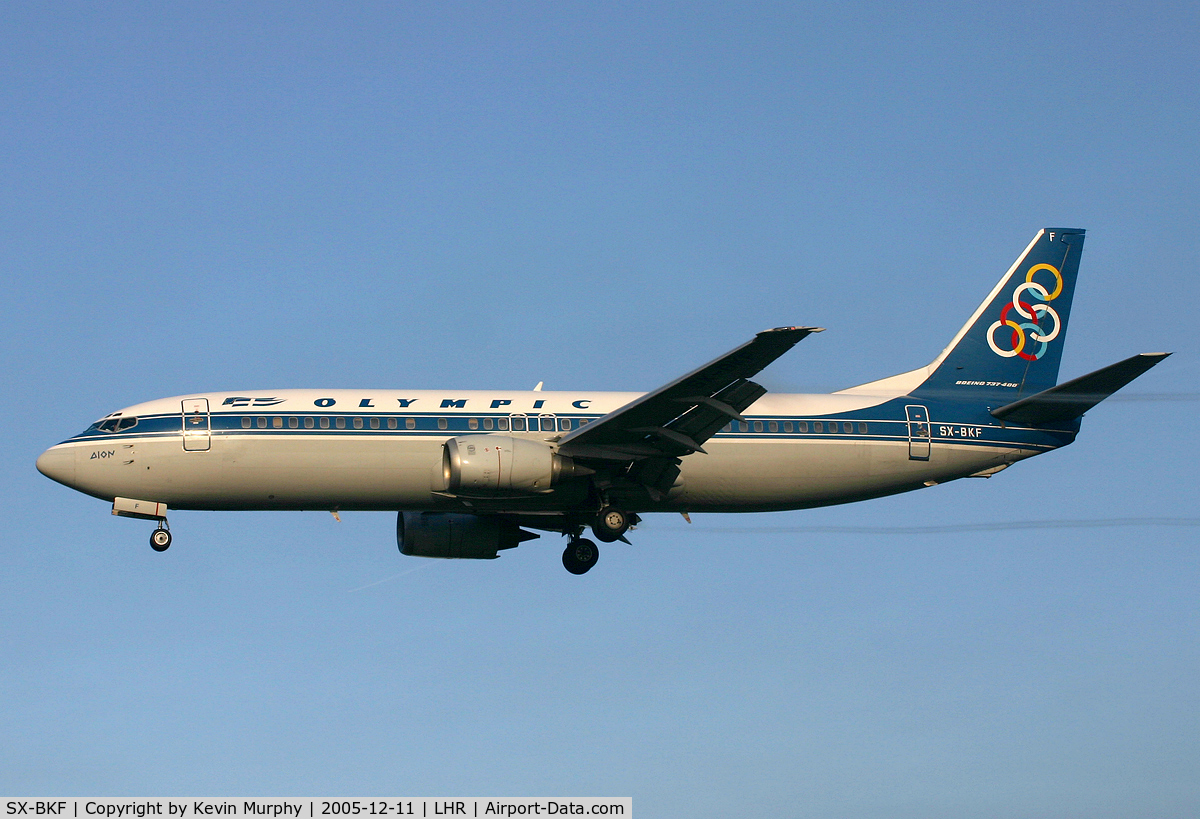SX-BKF, 1991 Boeing 737-484 C/N 25430, Olympic coming into LHR's 27L.