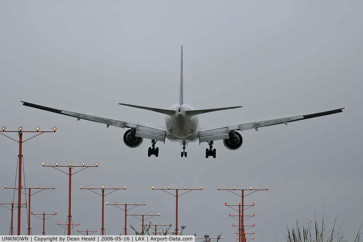 UNKNOWN, , China Southern 777-200 nearing touchdown on LAX RWY 24R.