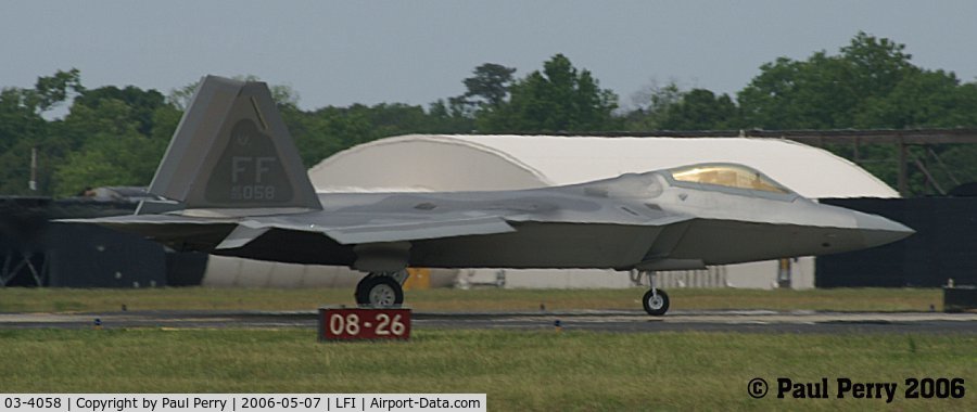 03-4058, 2003 Lockheed Martin F-22A Raptor C/N 4058, Roll out after her landing from the demo