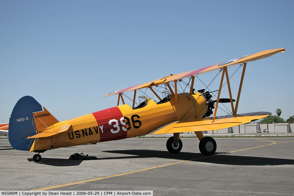 N5580M, 1943 Boeing B75N1 C/N 75-7755, Stearman trainer at Compton Airport. Many thanks to the owner for allowing me to photograph this airplane.