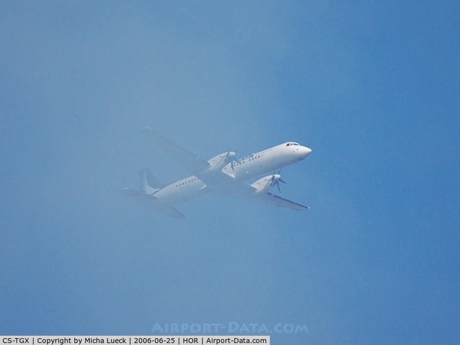 CS-TGX, 1990 British Aerospace ATP C/N 2025, Just slicing through thin cloud on approach to Horta/Azores