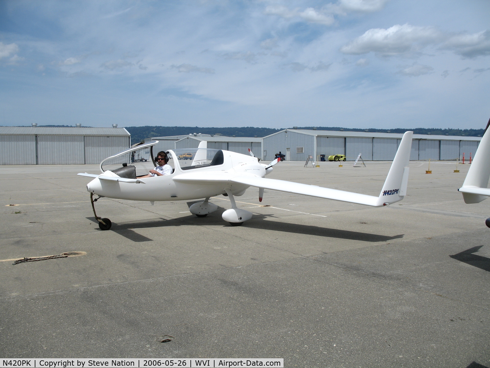 N420PK, Gyroflug SC-01B-160 Speed Canard C/N S-54, 2002 Gyroflug SC 01 B 160 with nosewheel fully extended @ Watsonville Municipal Airport, CA