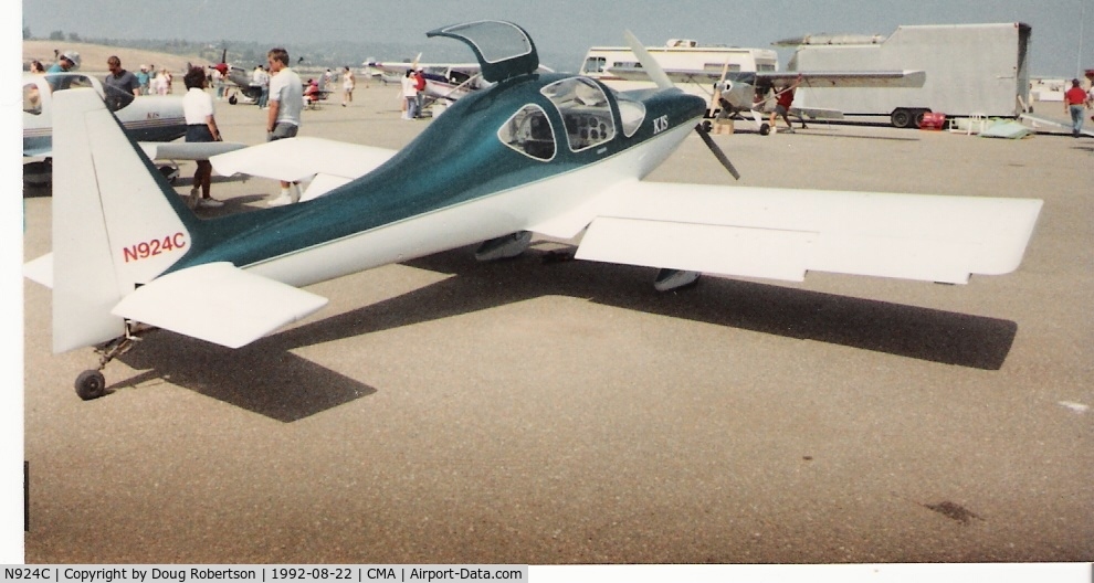 N924C, 1992 Tri-R KIS TR-1 C/N 002, 1992 Harrison Tri-R KIS 1 (Keep It Simple), Lycoming O-235-C1B 118 Hp, Rich Trickel KIS two place side-by-side design. Design later marketed by Pulsar as Pulsar Sport 150. Four place versions Pulsar Cruiser and Super Cruiser.