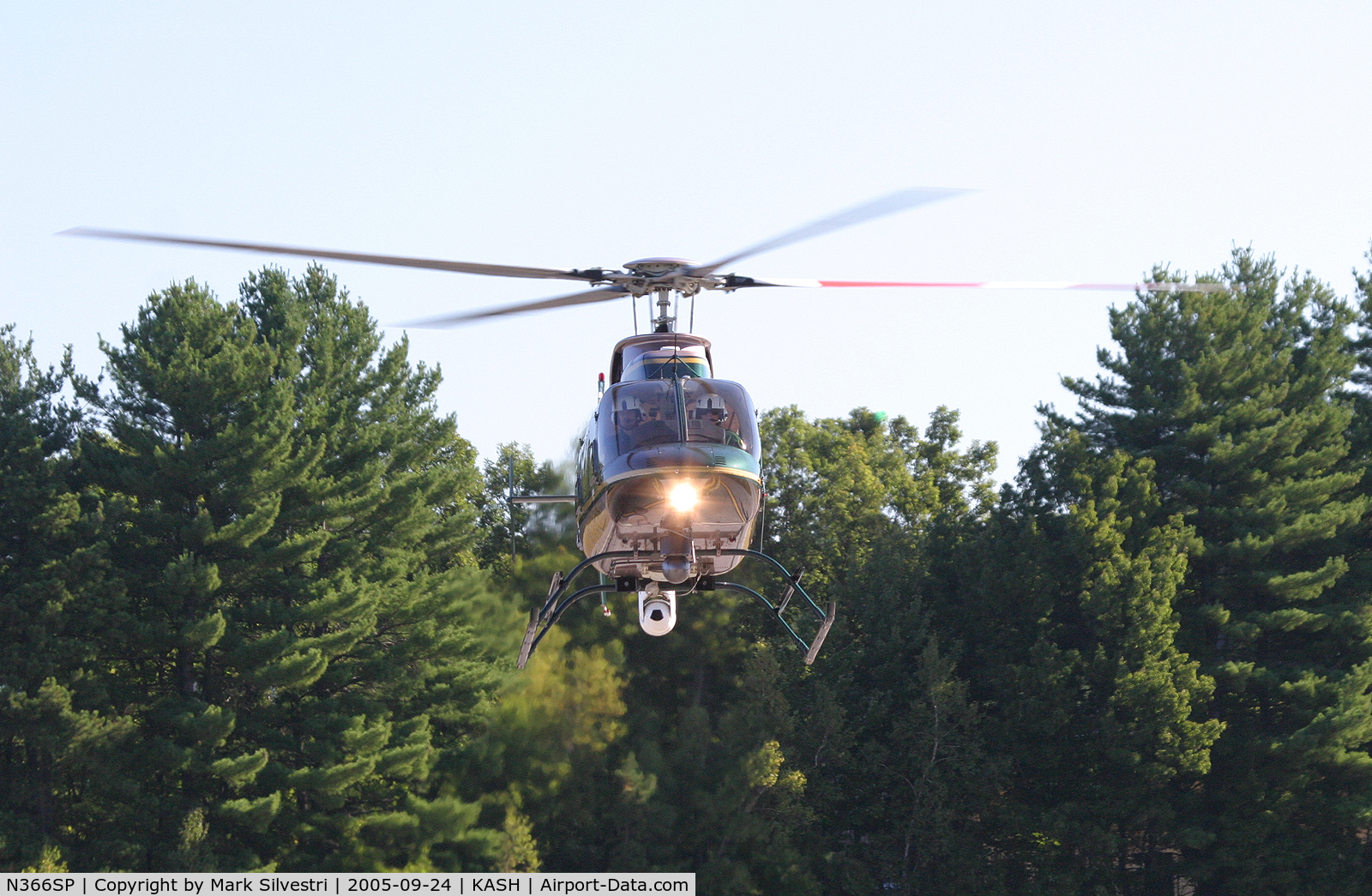 N366SP, 2002 Bell 407 C/N 53528, State Police Helo hovering at Daniel Webster College Airshow 2005