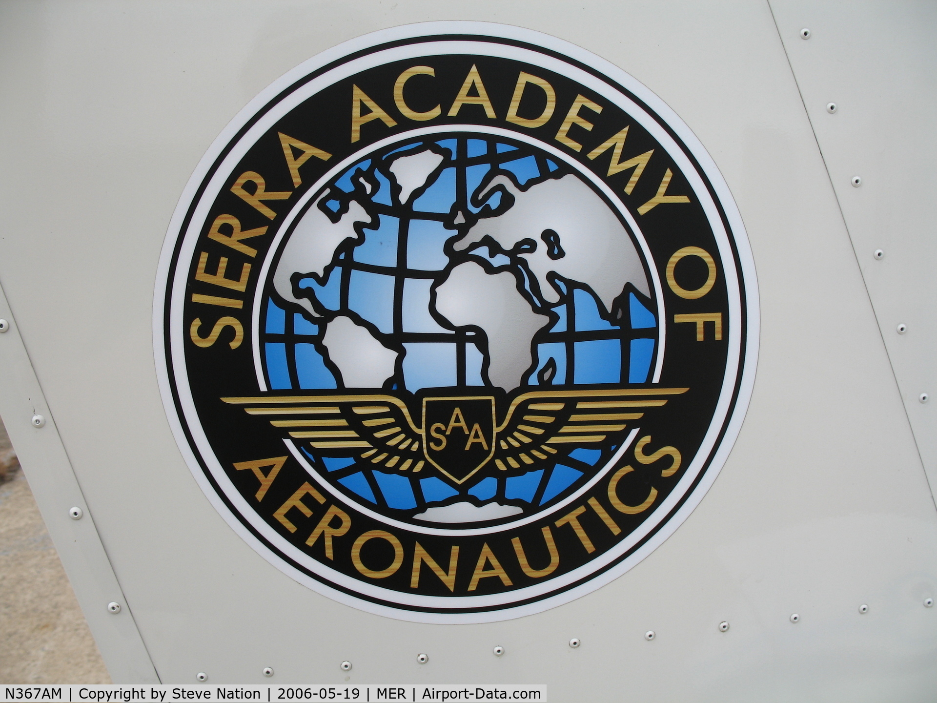 N367AM, 2005 AMD CH-2000 Alarus C/N 20-1061, close-up Sierra Academy of Aeronautics logo @ Castle AFB, CA