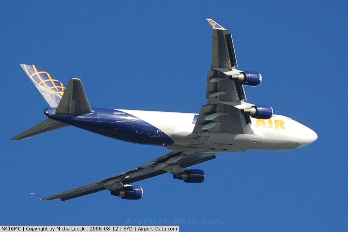 N416MC, 2002 Boeing 747-47UF C/N 32838/1307, The cargo variant of the B747 of Atlas Air, climbing out of Sydney
