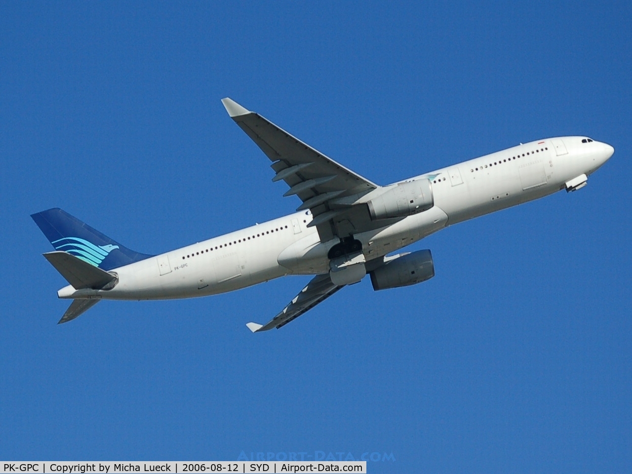 PK-GPC, 1996 Airbus A330-341 C/N 140, Climbing out of Sydney