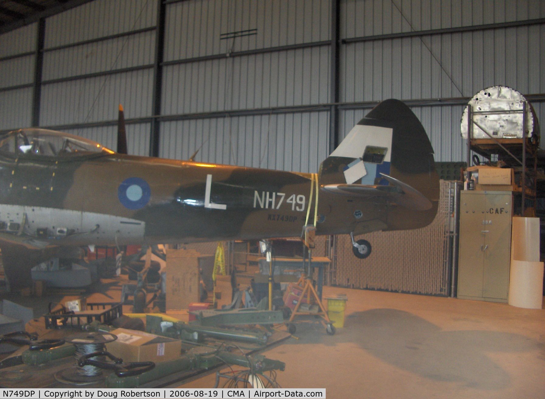 N749DP, 1945 Supermarine Spitfire XIV C/N 6S/583887, In restoration as NX749DP-1945 Vickers/Supermarine SPITFIRE Mk XIVe, Rolls Royce Griffon 65 2,050 Hp V-12, the high altitude design Mk XIVe has more power, a cut down dorsal fuselage and larger fin and rudder