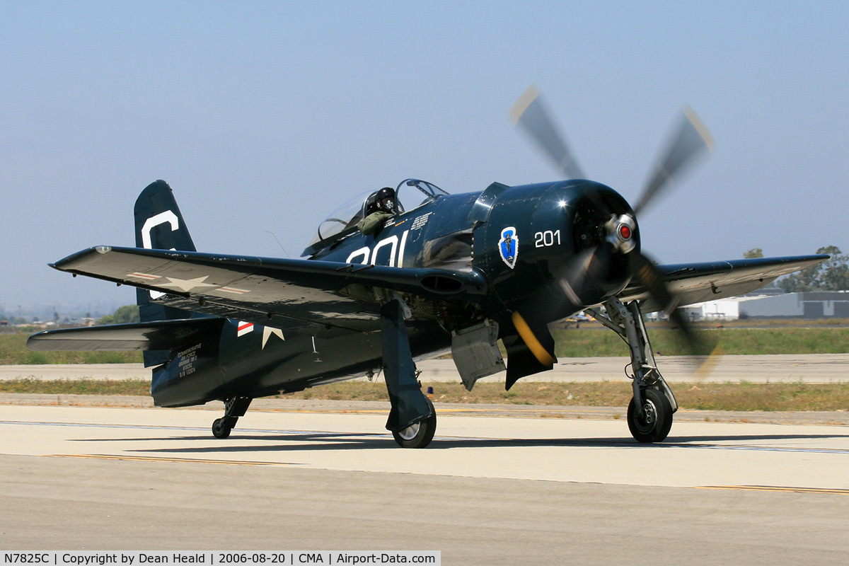 N7825C, 1948 Grumman F8F-2 (G58) Bearcat C/N D.1227, 1948 Grumman F8F-2 Bearcat taxiing after landing.  P&W R-2800-34W Double Wasp 2,200 Hp.
