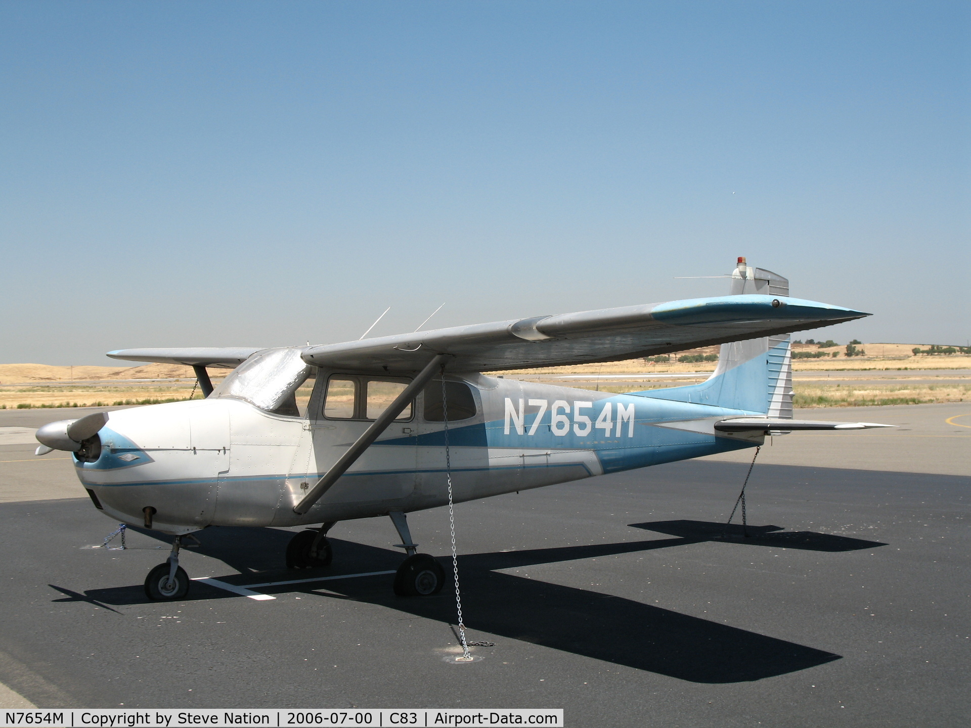 N7654M, 1959 Cessna 175 Skylark C/N 55954, Straight-tailed 1959 Cessna 175 visiting from Lewiston, ID @ Byron Airport (Contra Costa County), CA