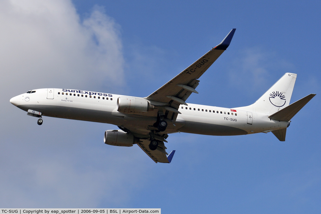 TC-SUG, 2002 Boeing 737-8CX C/N 32365, landing on runway 16 from Antalya via Karlsruhe-Baden-Baden