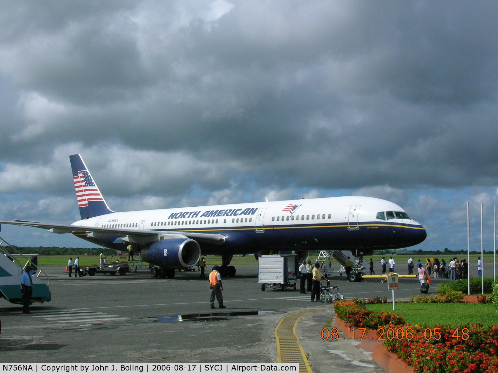 N756NA, 2001 Boeing 757-28A C/N 32448, B-757 loading at Georgetown,Guyana