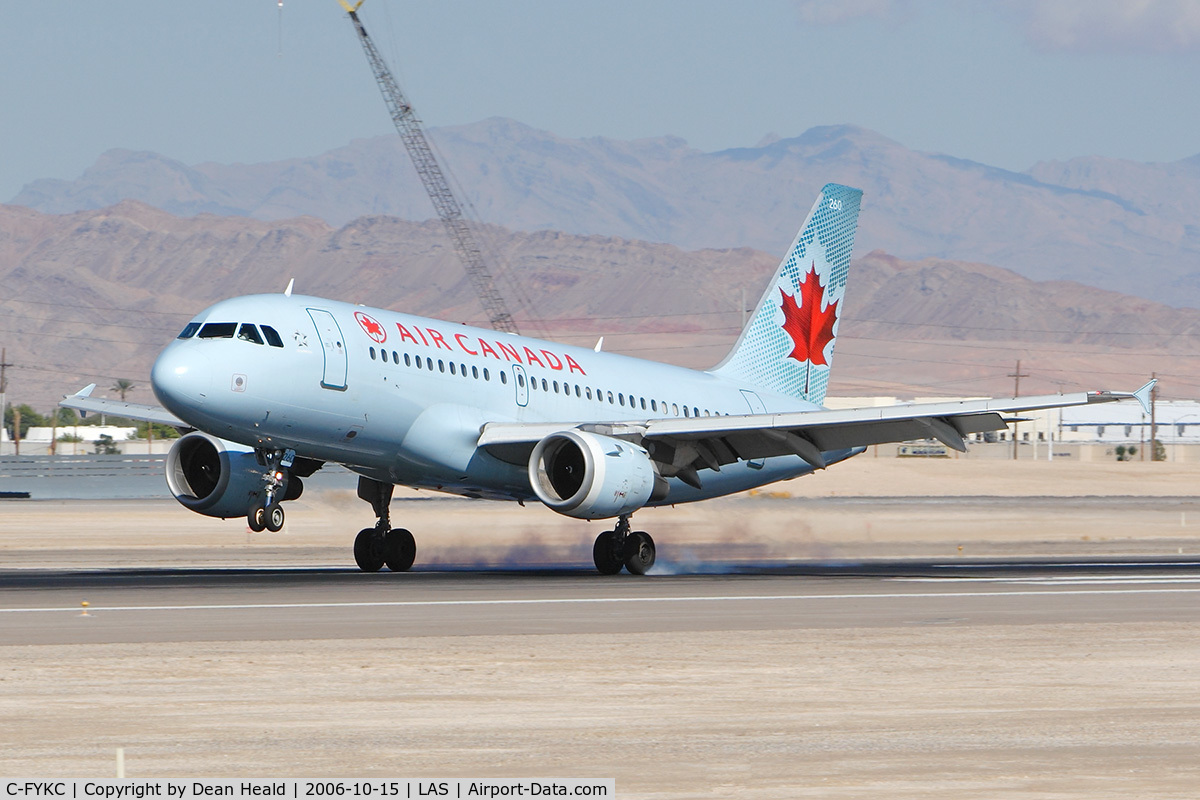 C-FYKC, 1997 Airbus A319-114 C/N 691, Air Canada C-FYKC (FLT ACA597) from Lester B Pearson Toronto Int'l (CYYZ) touching down on RWY 25L.
