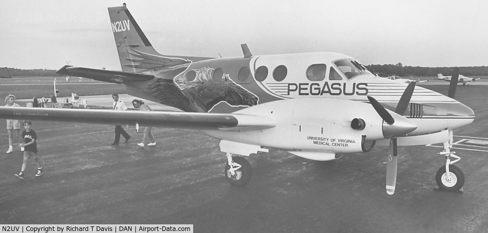 N2UV, 1969 Beech B90 C/N LJ-480, 1969 Beech B90 in in early 90's when it was the emergency fixed wing belonging to the University of Virginia Medical Center at stopover in Danville Va.