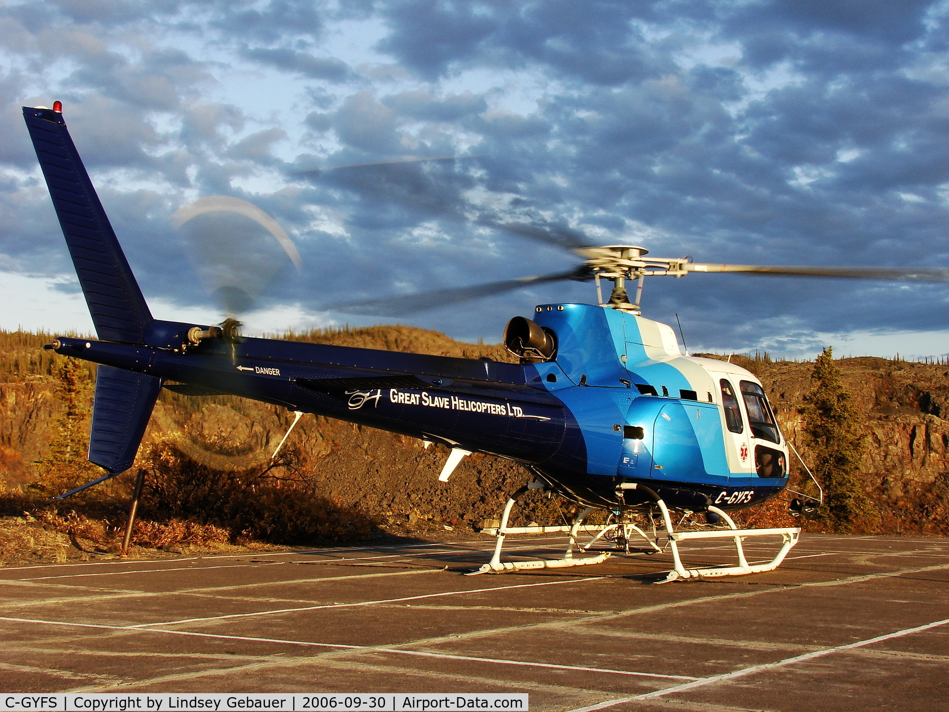 C-GYFS, 2004 Aerospatiale AS-350B Ecureuil C/N 3868, YFS On Tennis Court At Old Port Radium Site