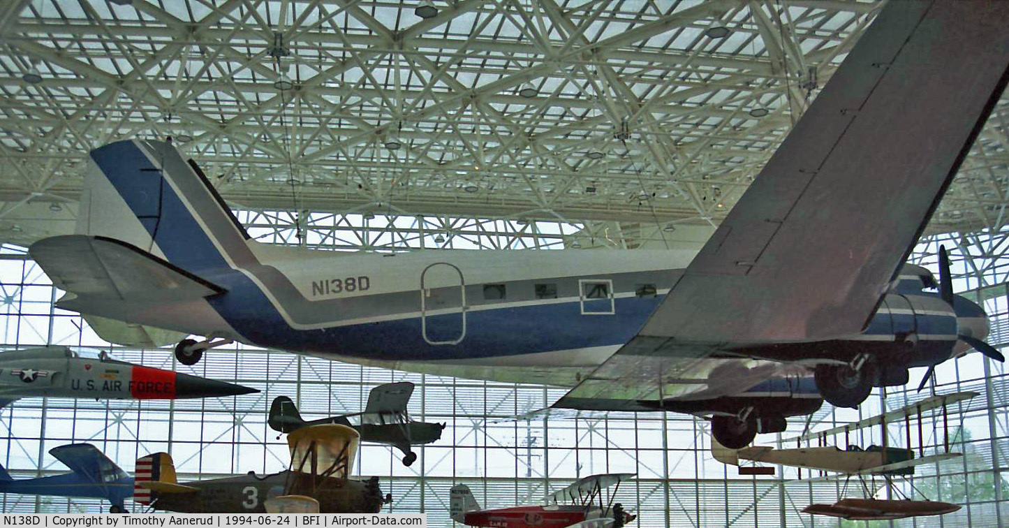 N138D, 1940 Douglas DC-3-277C C/N 2245, Seattle Museum of Flight, hanging from the ceiling in The Great Gallery