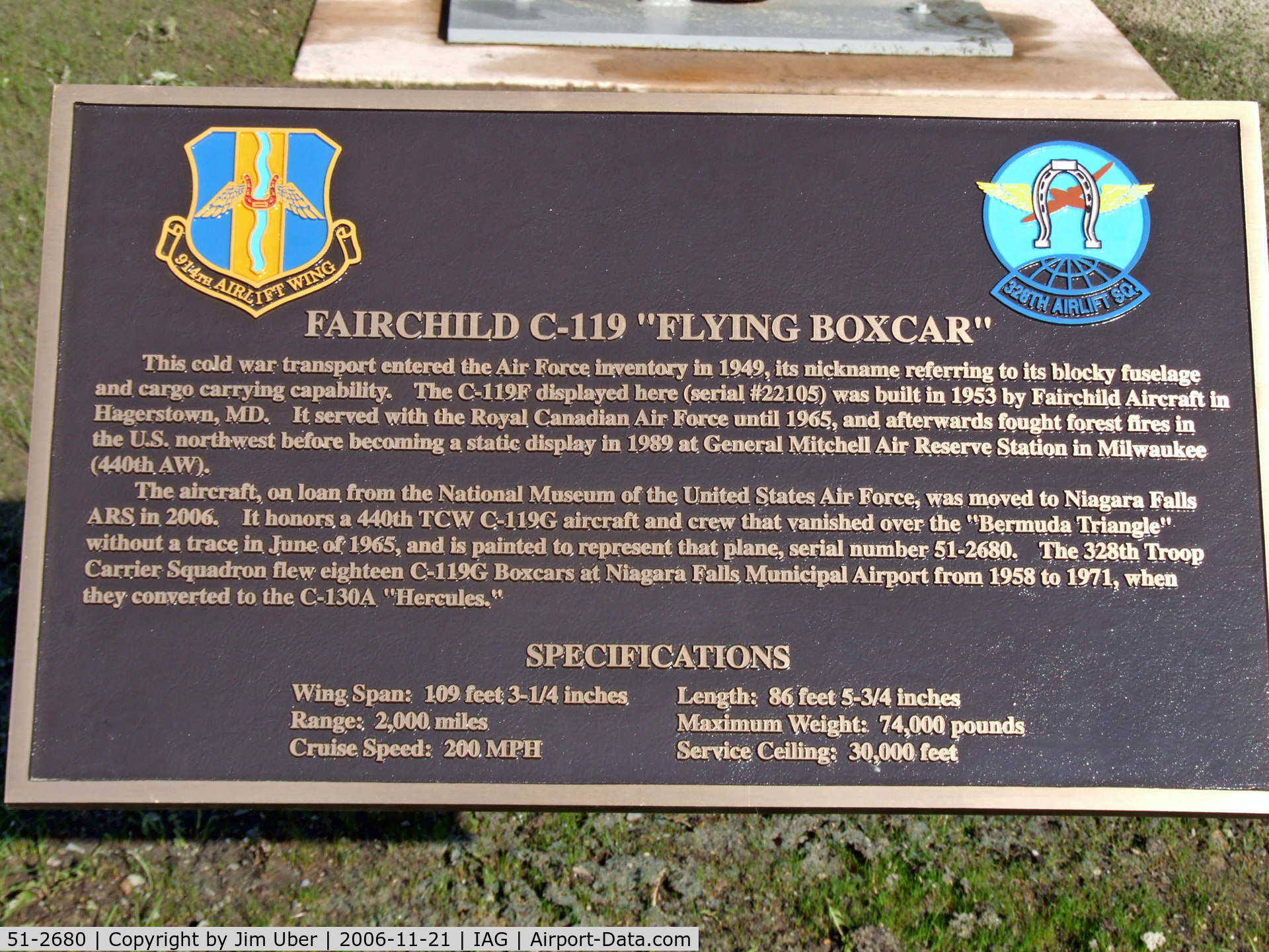 51-2680, 1953 Fairchild C-119G Flying Boxcar C/N 10669, Data on the C-119