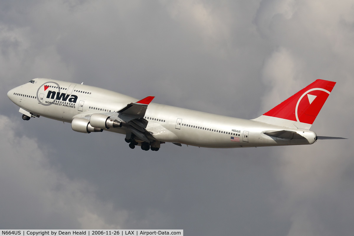 N664US, 1989 Boeing 747-451 C/N 23819, Northwest Airlines N664US (FLT NWA1) departing RWY 25R enroute to Narita Int'l (RJAA).