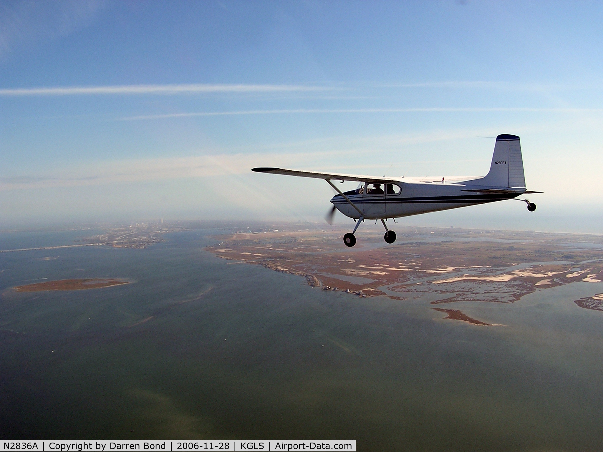 N2836A, 1953 Cessna 180 C/N 30036, My skywagon over Galveston Bay