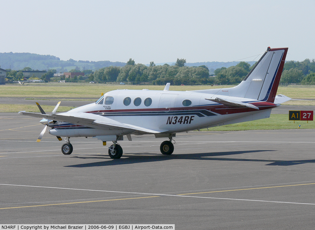 N34RF, 1994 Beech C90B King Air C/N LJ-1371, Parked outside the terminal at Gloucestershire Airport, Staverton, UK.