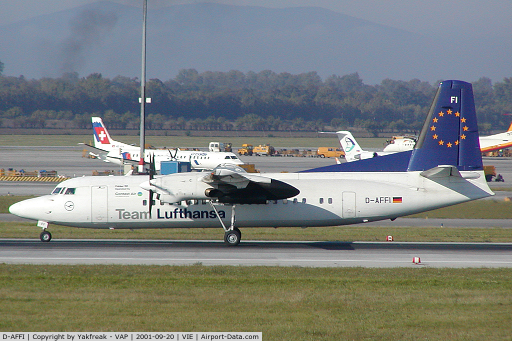 D-AFFI, 1993 Fokker 50 C/N 20272, Contactair Fokker 50 in Team Lufthansa colors