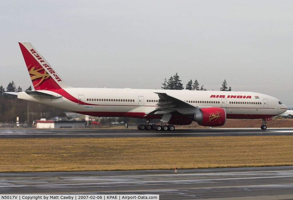 N5017V, 2007 Boeing 777-237/LR C/N 36300, Air India VT-ALA first flight from Paine Field
