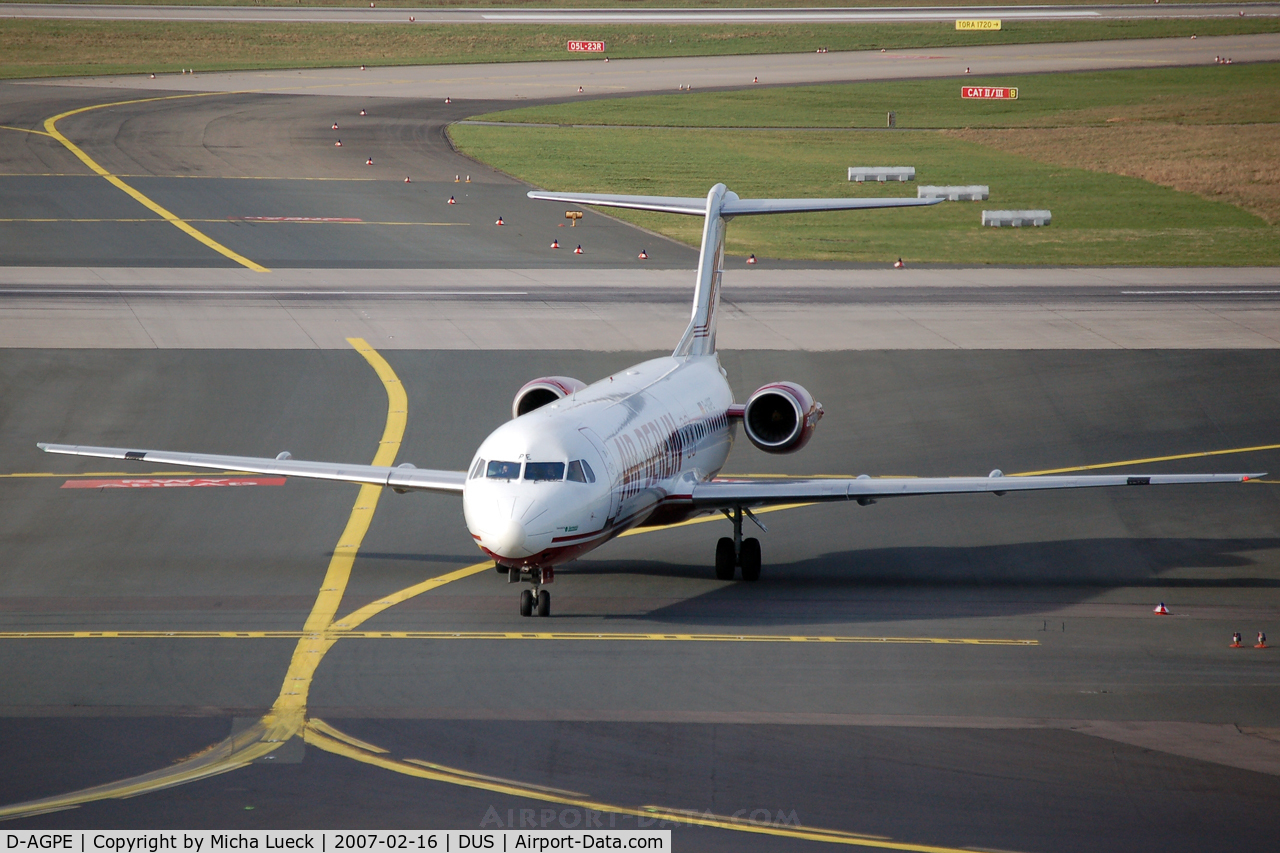 D-AGPE, 1990 Fokker 100 (F-28-0100) C/N 11300, Just landed