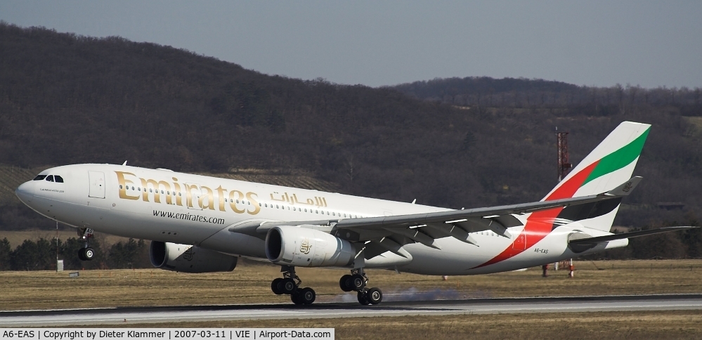 A6-EAS, 2003 Airbus A330-243 C/N 455, Emirates A330-just touch down of RWY34