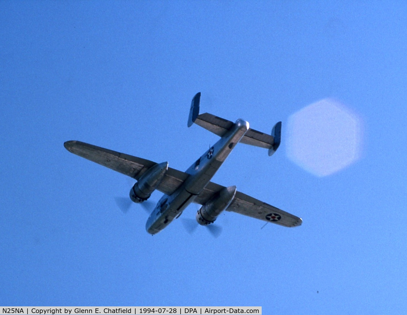 N25NA, 1944 North American B-25J Mitchell Mitchell C/N 108-47479, Overflying the control tower