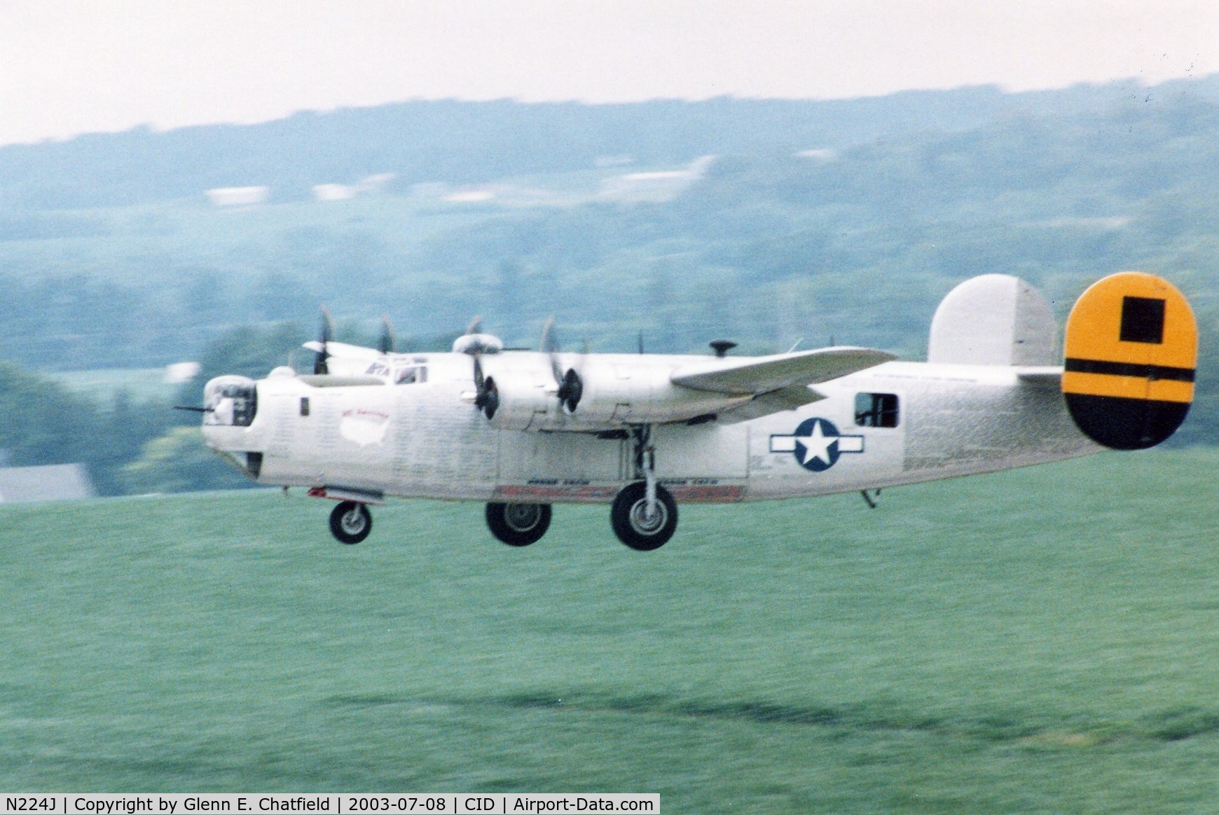 N224J, 1944 Consolidated B-24J-85-CF Liberator C/N 1347 (44-44052), Departing runway 9, shot from the tower with 1000mm lens