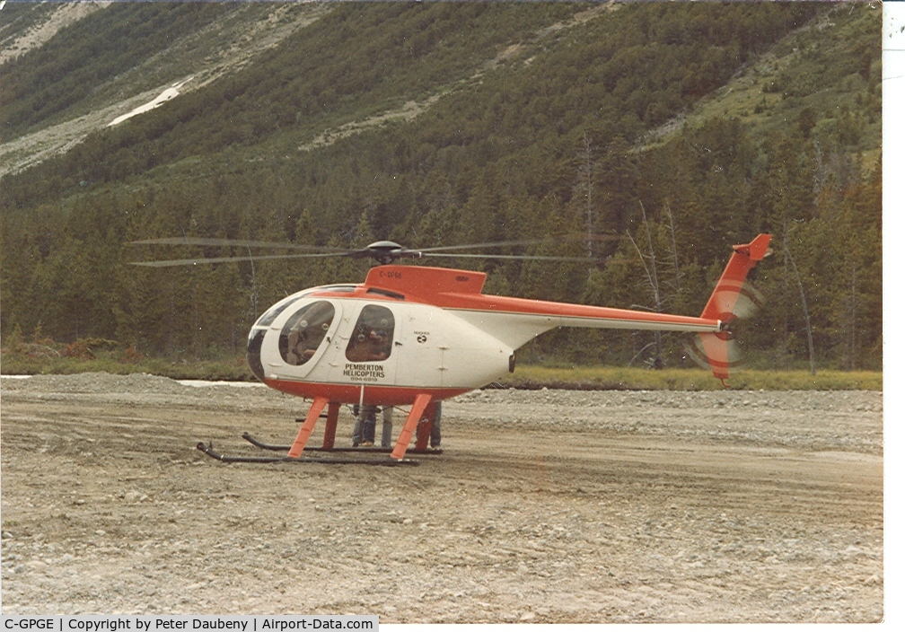 C-GPGE, 1977 Hughes 369D C/N 1160022D, Photographed Taseko Lakes region, central BC, summer 1981